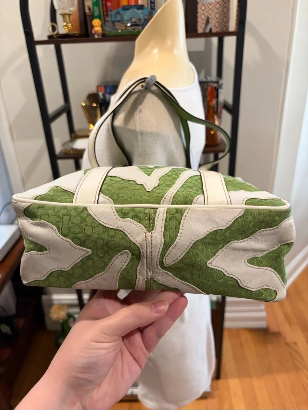 Coach Green and White Zebra Print Tote - 2555
